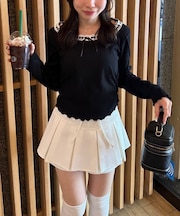 衿レースリボンテレコトップス