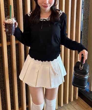 衿レースリボンテレコトップス