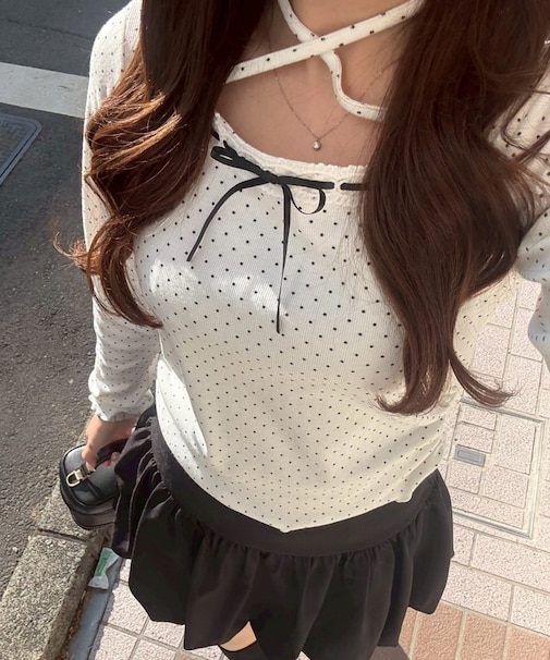 衿レースリボンテレコトップス