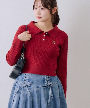 【RMAF】くま刺繍ケーブルポロニット