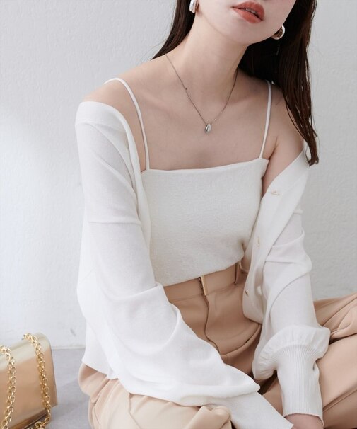 【natural couture】カップ付きシアーレースベアキャミ