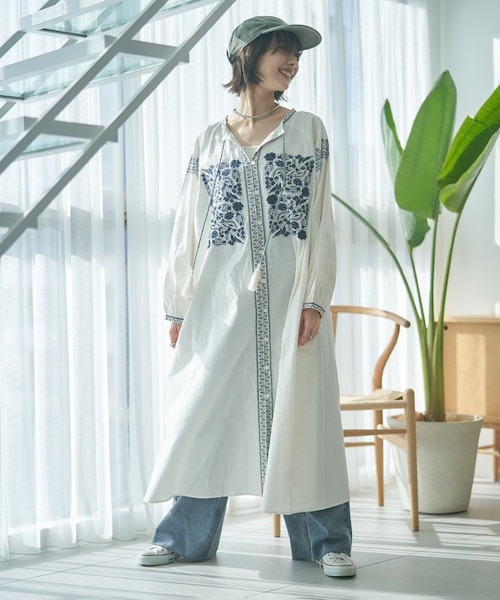 India series】【nane】刺繍前開きワンピース｜ナイスクラップ