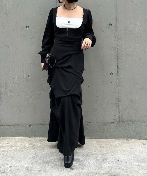 【Mavie..7】【3サイズ展開】タックデザインロングスカート