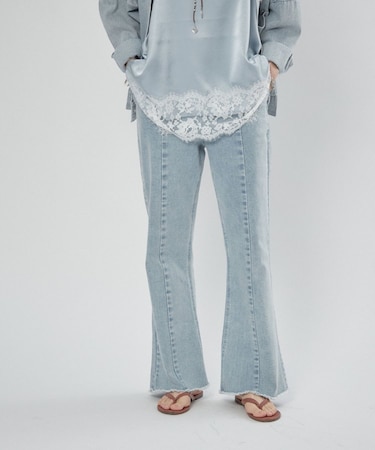 【nane】《サイズ展開有》ストレッチデニムフレアーパンツ