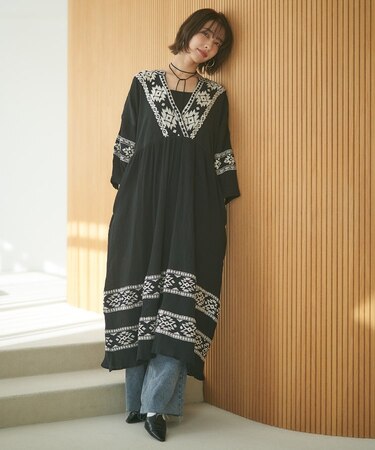 【nane】【India Series】エスニック刺繍楊柳ワンピース
