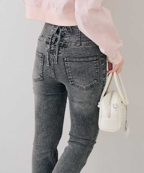 後レースアップフレアパンツ