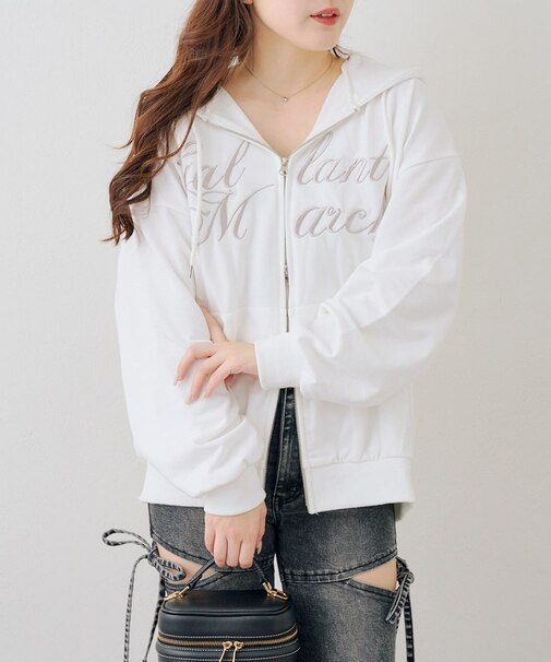 ロゴ刺繍ラメ裏毛パーカー