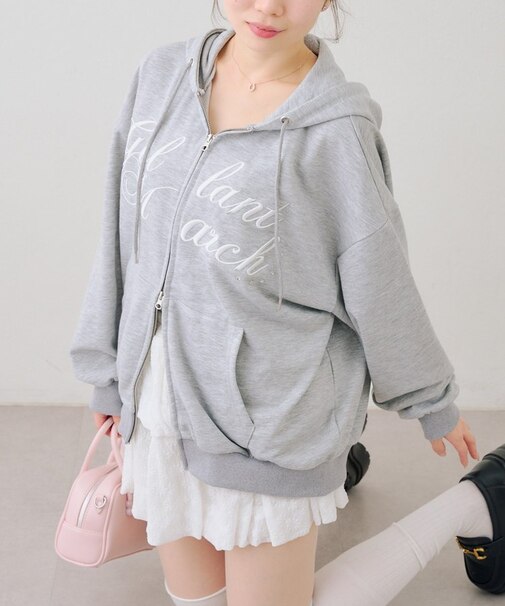 ロゴ刺繍ラメ裏毛パーカー