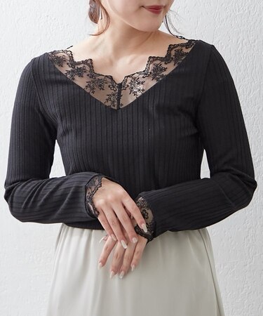 定番アイテム！テレコVレース長袖プルオーバー