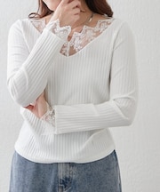 定番アイテム！テレコVレース長袖プルオーバー