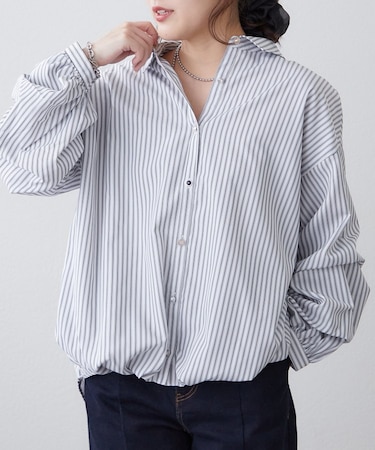 色々ボタン段々袖タケノコタックブラウス