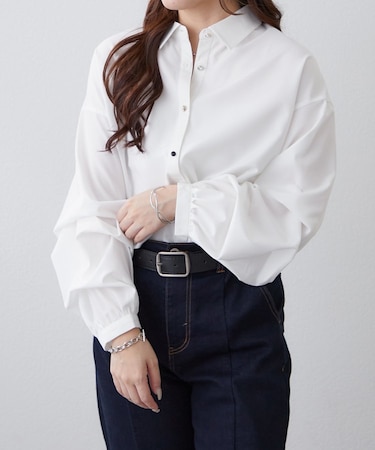 色々ボタン段々袖タケノコタックブラウス