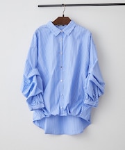 色々ボタン段々袖タケノコタックブラウス