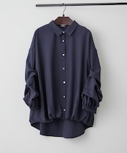 色々ボタン段々袖タケノコタックブラウス