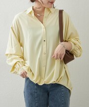 色々ボタン段々袖タケノコタックブラウス