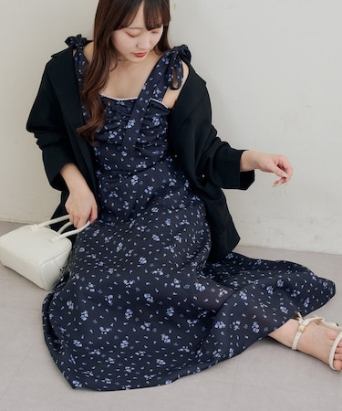 肩リボンキャミワンピ