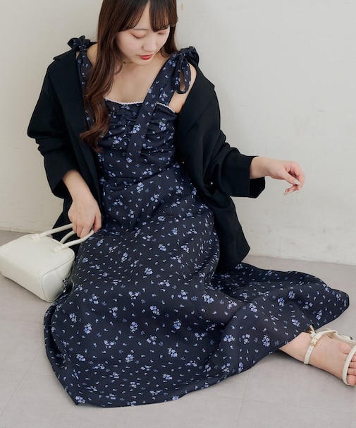 肩リボンキャミワンピ