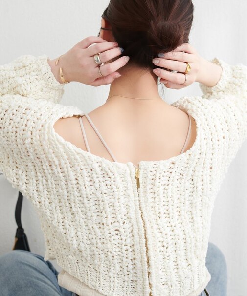 【 natural couture】リボンヤーンショート丈カーデ