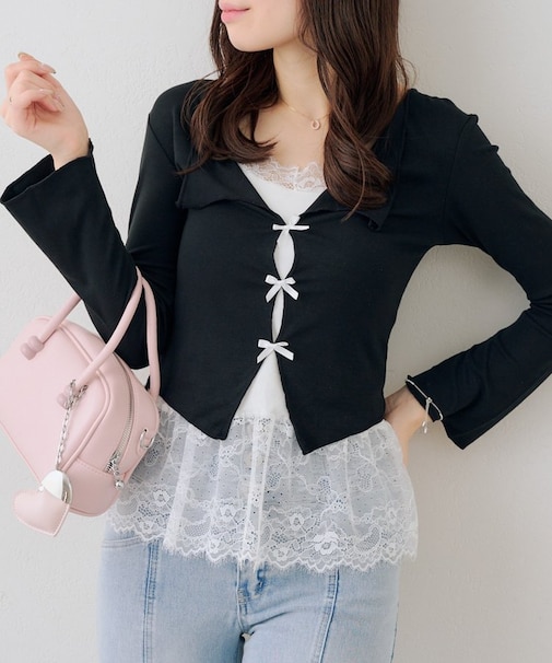 裾レースドッキングプルオーバー