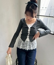 裾レースドッキングプルオーバー