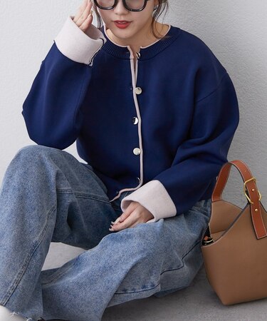 配色デザインスポンディッシュカーディガン