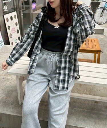 【RMAF】丈違いチェックフードレース付ブラウス