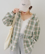 【RMAF】丈違いチェックフードレース付ブラウス