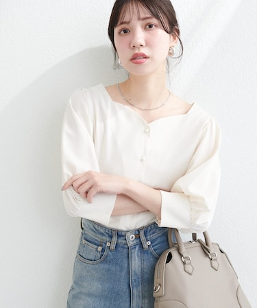 【natural couture】ハートネックパフスリーブブラウス