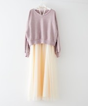 【2枚SET】Vネックニット＋チュールキャミワンピース