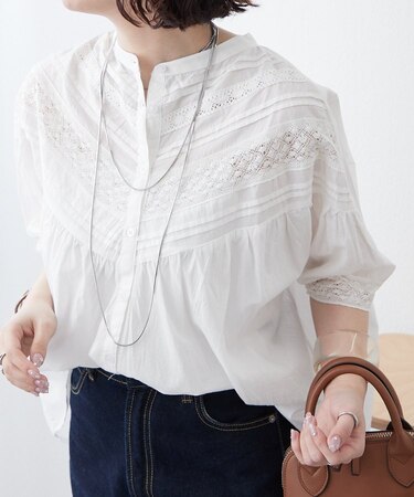 【NAO】【India Series】ピンタックレース前釦ブラウス