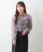ビスチェ付きシアーラメシャツブラウス