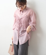 ビスチェ付きシアーラメシャツブラウス