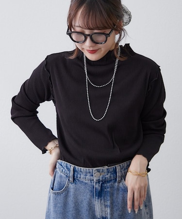 プリーツメローボトルネックプルオーバー