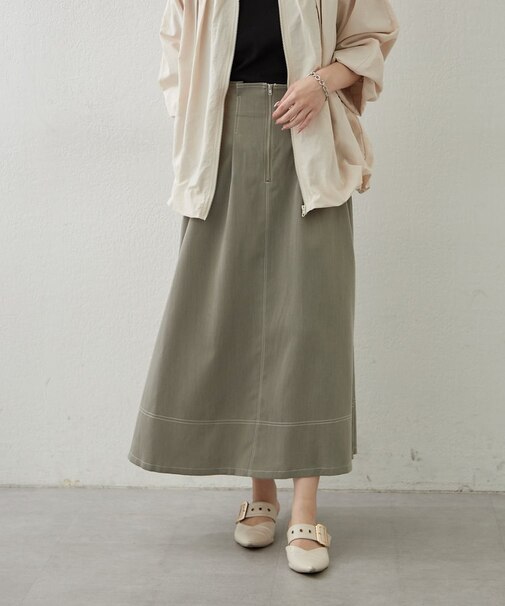 【人気アイテム/足長効果◎】フロントZIPフレアースカート