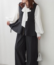 【オンオフ使える】【上下2枚SET】WZIPペプラムジレ&ワイドパンツ