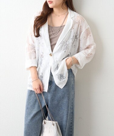 【nane】フラワーレースシングルテーラードジャケット