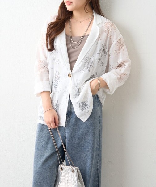 【nane】フラワーレースシングルテーラードジャケット