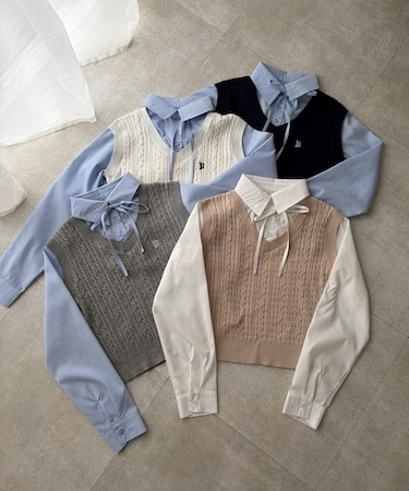 【RMAF】シャツ+ニットベストドッキングプルオーバー