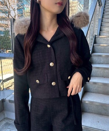 【one after anoter】ツイードフードジャケット