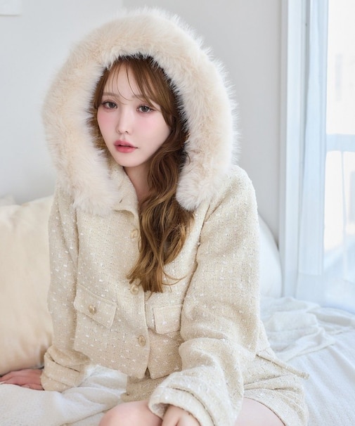 【one after anoter】ツイードフードジャケット