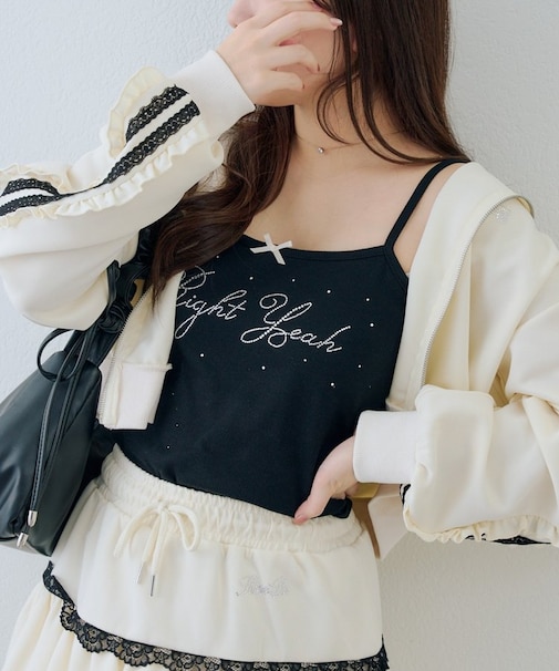 ラインストーンロゴキャップ付キャミ