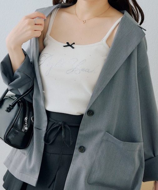 ラインストーンロゴキャップ付キャミ