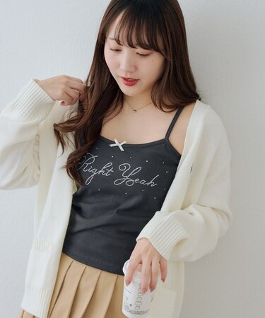 ラインストーンロゴキャップ付キャミ