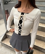 レースUPドッキングテレコトップス