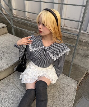 【Another Branch】ピンタック&レースでか衿ブラウス