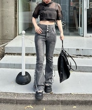 【ANOTHER BRANCH】【マイナス5?見え】サイドレースUPフレアデニム