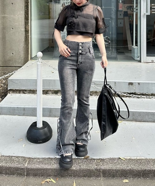 【ANOTHER BRANCH】【マイナス5?見え】サイドレースUPフレアデニム