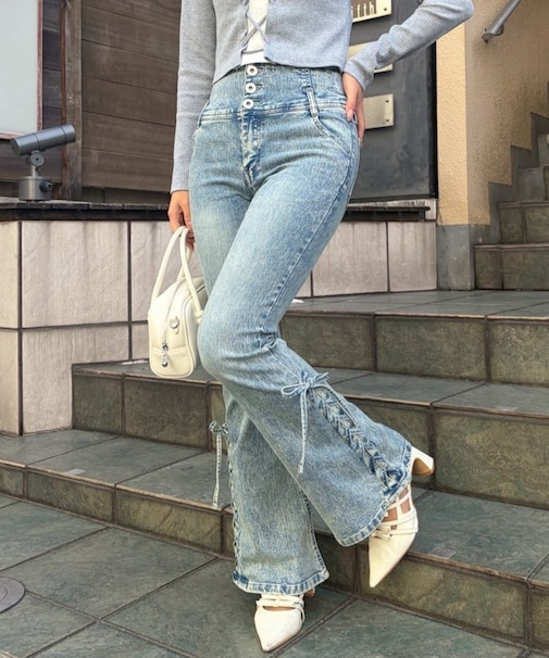 【ANOTHER BRANCH】【マイナス5?見え】サイドレースUPフレアデニム