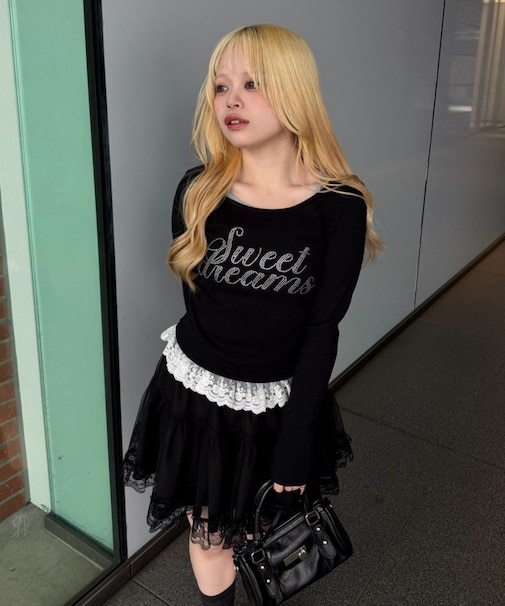 【トレンドライク】キラロゴ裾レーステレコトップス