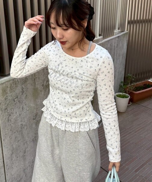 【トレンドライク】キラロゴ裾レーステレコトップス